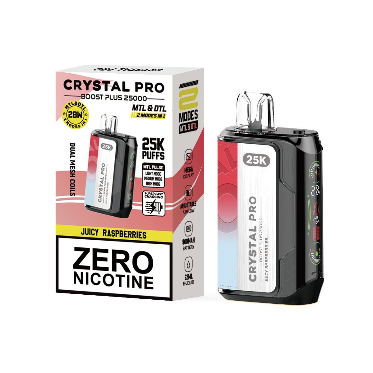 0MG Crystal Pro Boost Plus 25k Prefilled Pod Kit - Box of 5