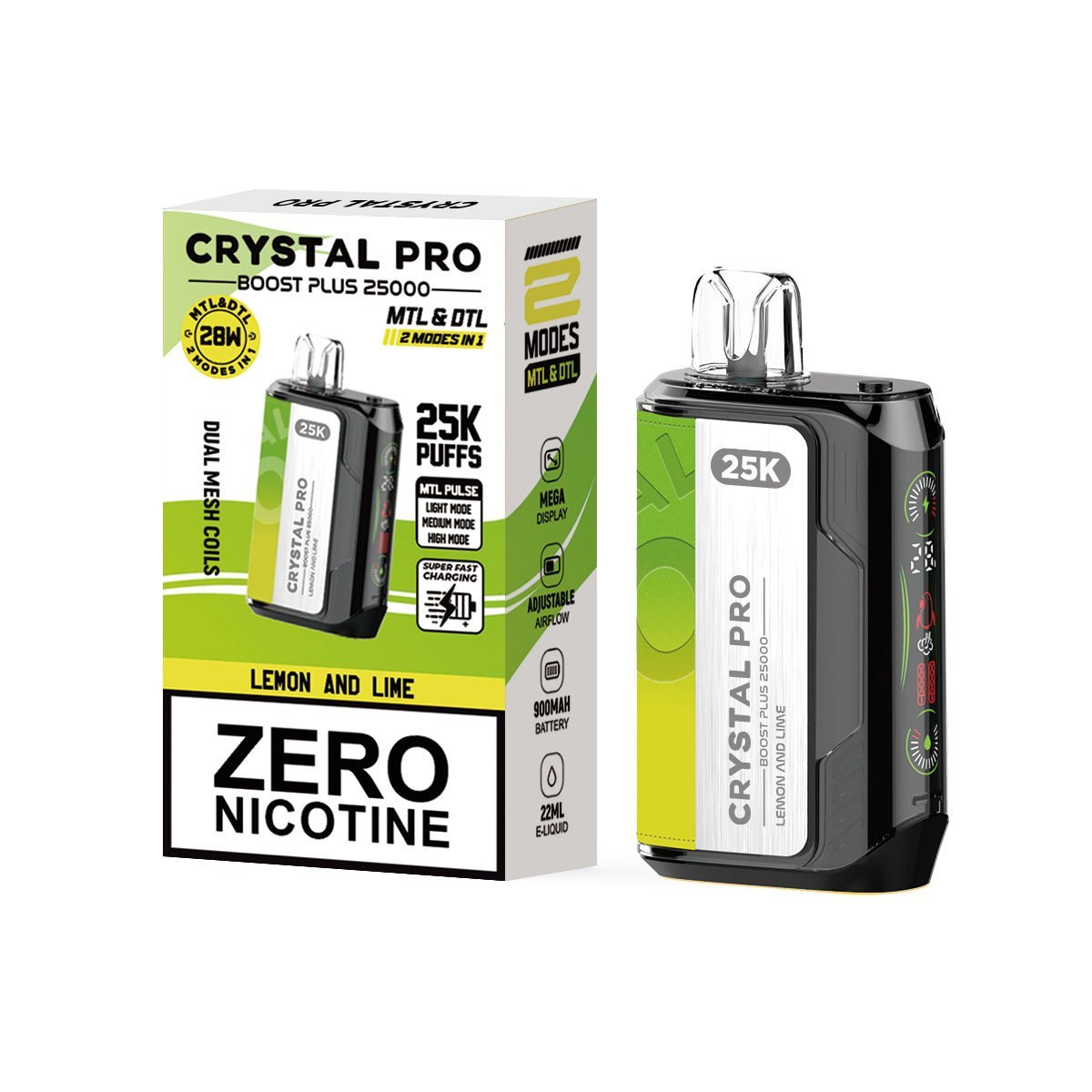 0MG Crystal Pro Boost Plus 25k Prefilled Pod Kit - Box of 5