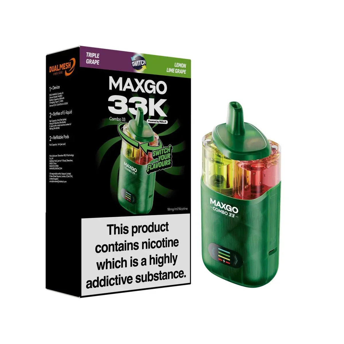 Relx Maxgo 33k Prefilled Pod Vape Kit (Box of 3)