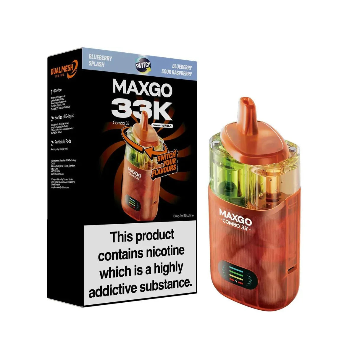 Relx Maxgo 33k Prefilled Pod Vape Kit (Box of 3)