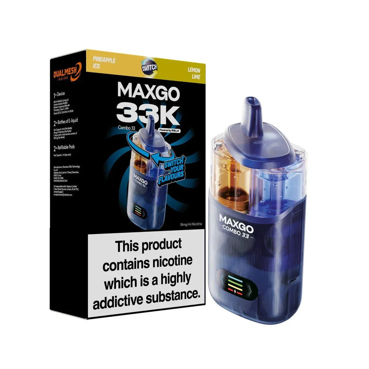 Relx Maxgo 33k Prefilled Pod Vape Kit (Box of 3)
